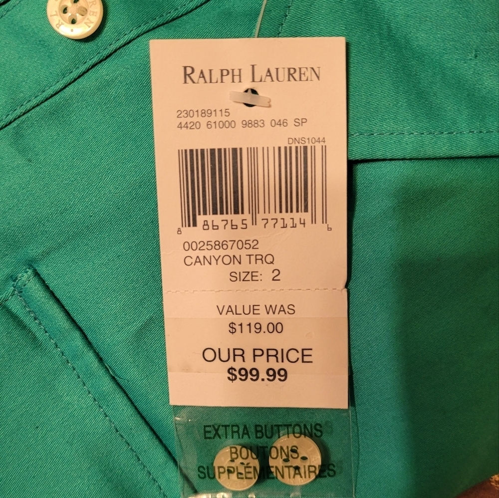Ralph Lauren Turquoise Long Sleeve Belted Shirt Dress, Size 2 - Picture 4 of 4